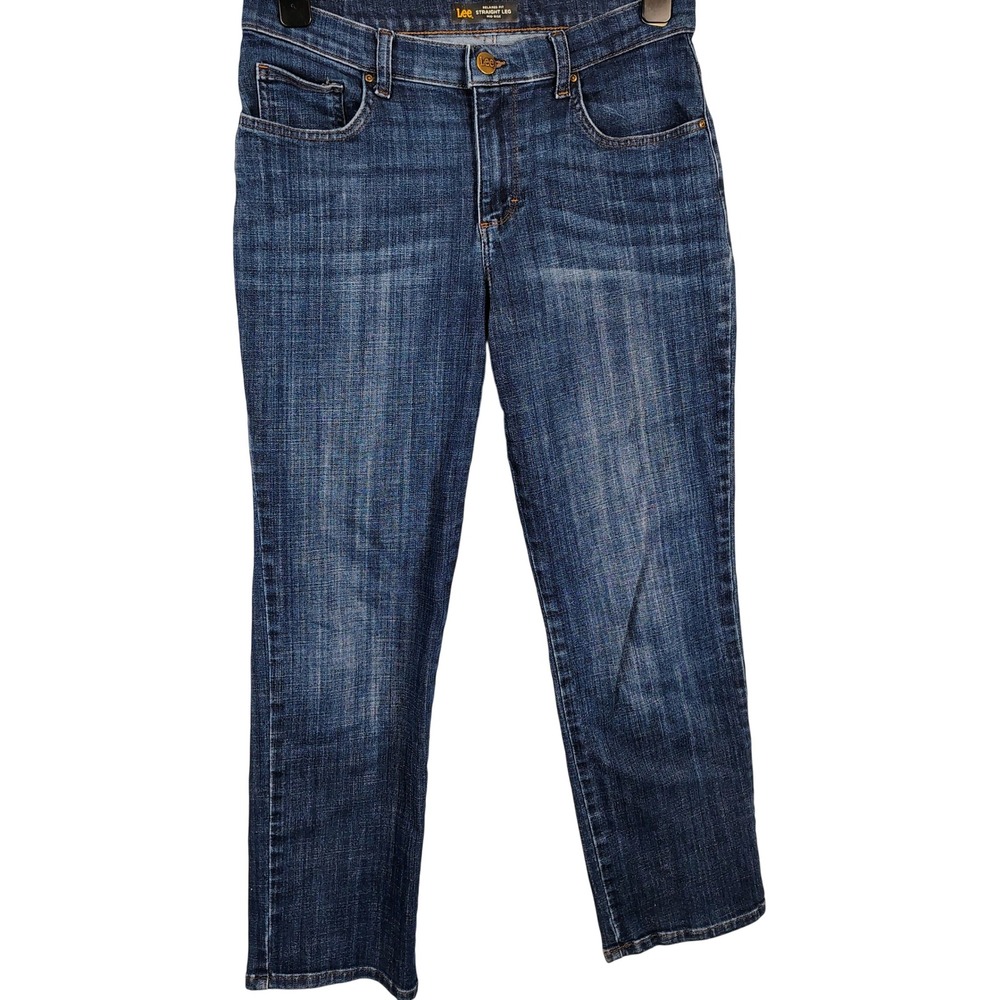 Lee Womens SZ 8 Relaxed Fit Straight Leg Jeans Dark Wash Denim Classic Normcore